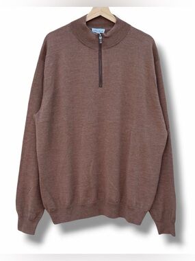 Peter Millar Merino Wool 1/4 Zip Pullover Sweater Brown Size XL